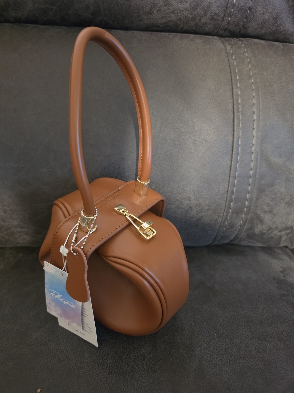 Women's Tan Leatherette Top-Handle Bag